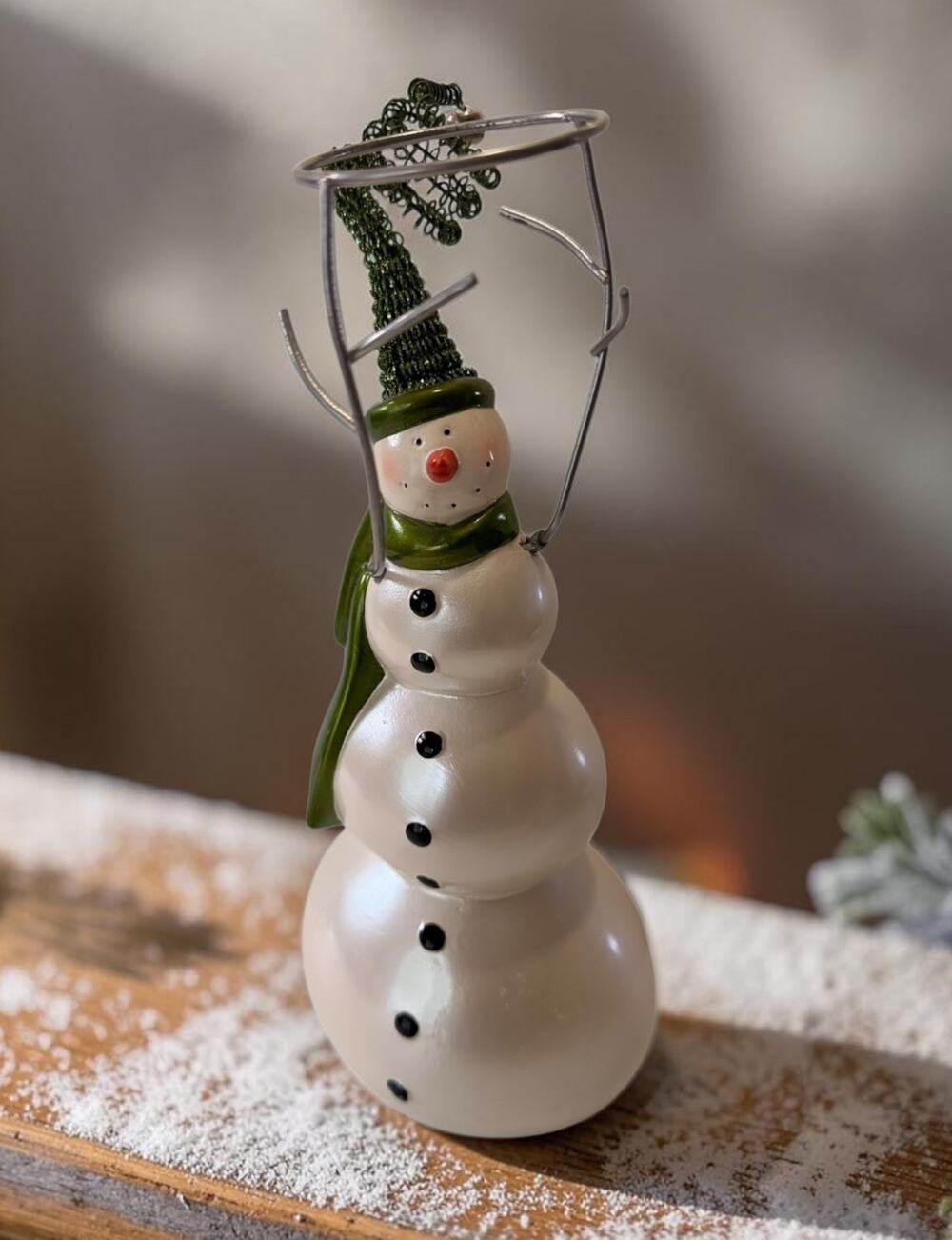 Pier 1 Pearlescent Snowman Tealight Holder Holiday Winter Christmas